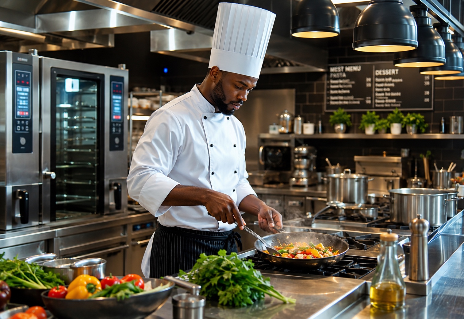 Chef using commercial kitchen equipment